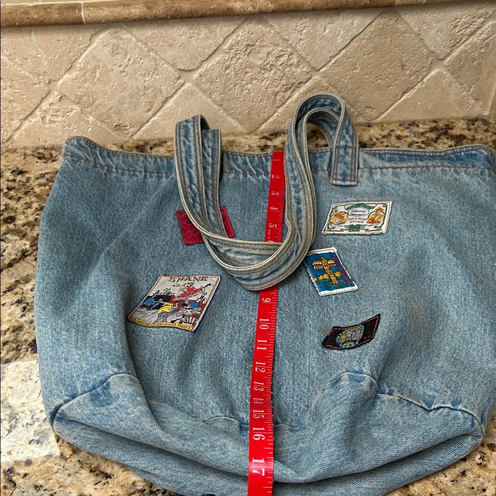 Vintage Hand Crafted Denim Tote with Colorful Patches - Picture 6 of 15